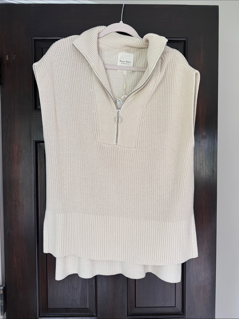 Sleeveless Zip-Neck Knit Vest in Cream by Part Two